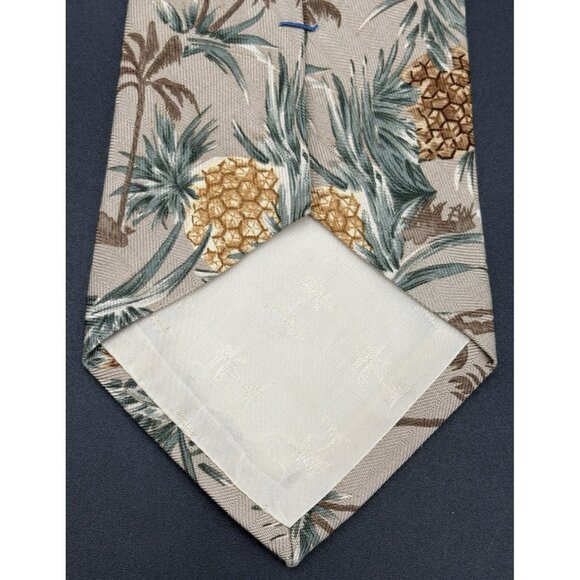TOMMY BAHAMA Tie Men's 100% Silk Yellow Brown Green Pineapple Floral Palm Trees - Picture 5 of 10